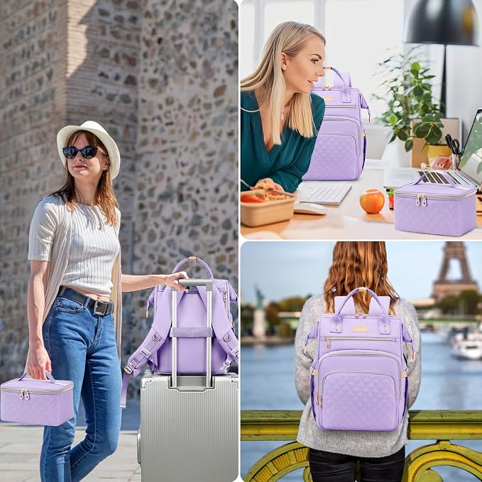 AIJIEKE Lunch Backpack for Women, 15.6 Laptop Backpack, Lunch Box, Purple | Water resistant computer bag with insulated leakproof cooler. Travel meal prep backpack for nurse, teacher, college commute - Image 7