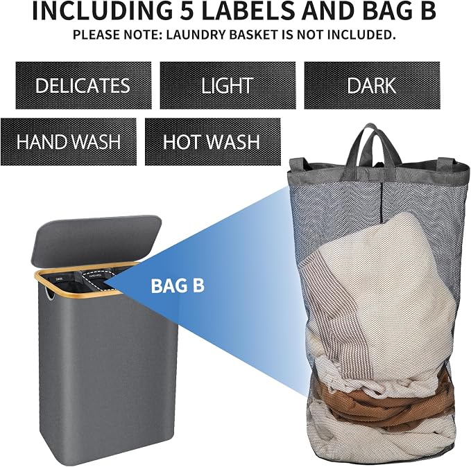 laundry hamper with lid, 6 inner bags with 10 labels - Image 4