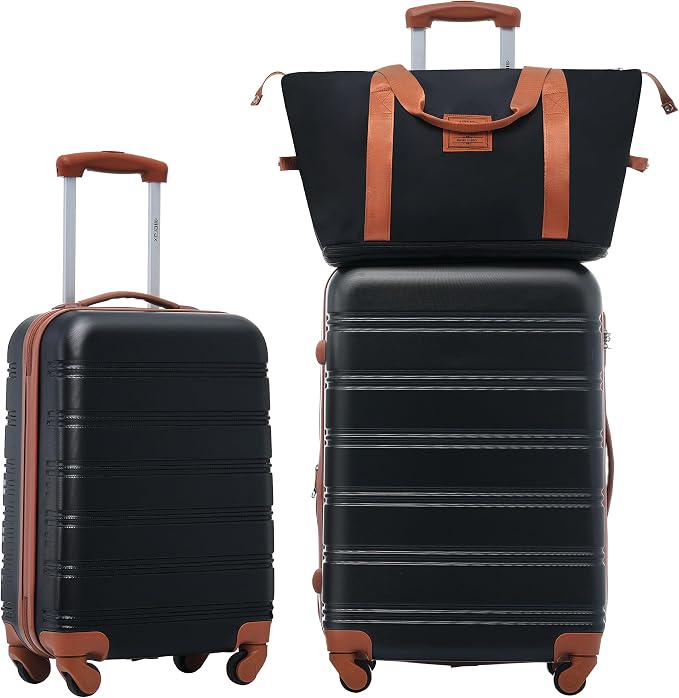 Merax Luggage sets of 3 Piece 20 24 IN Carry on Luggage Hard Case Black and Brown Luggage Expandable Checked Luggage Suitcase Set with Wheels by Merax