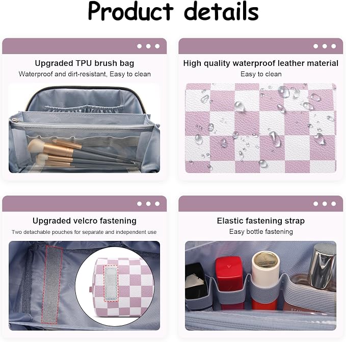 BOYATU Travel Makeup Bag Organizer Cosmetic Bag: 3 Pcs Set Make up Bags for Women with Handle - Waterproof Vegan Leather Toiletry Bag (01-G-Purple) - Image 7