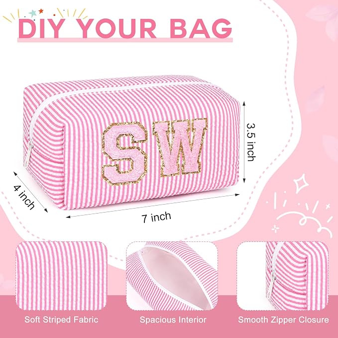 SOIDRAM 12PCS Striped Makeup Bag Preppy Cosmetic Bag Bulk Pink Makeup Pouch Personalize Travel Toiletry Bag Organizer Cute DIY Makeup Brushes Storage Bag for Women - Image 3
