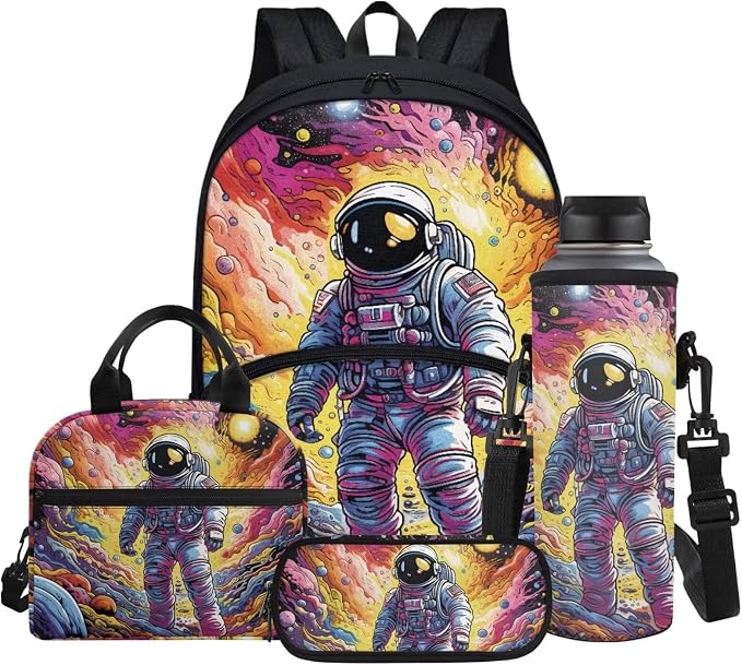 Space Astronaut Backpack for Kids Back To School Bookbags Teenage Backpack with Lunchbox Pen Case Water Bottle Sleeve by Glomenade