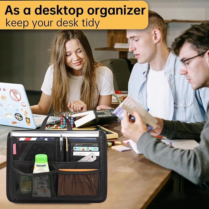Slim Rugged Organizer Insert for Briefcase Messenger Tote Bag-13 Pockets,Durable Padded Nylon,Handle - Mix - Image 7