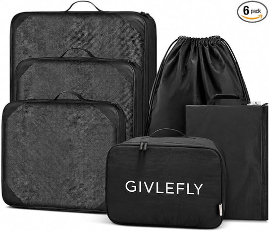 GIVLEFLY Compression Packing Cubes for Travel, 6-Piece Lightweight Luggage Organizer Bags, Space Saving Suitcase Packing Set for Women by GIVLEFLY