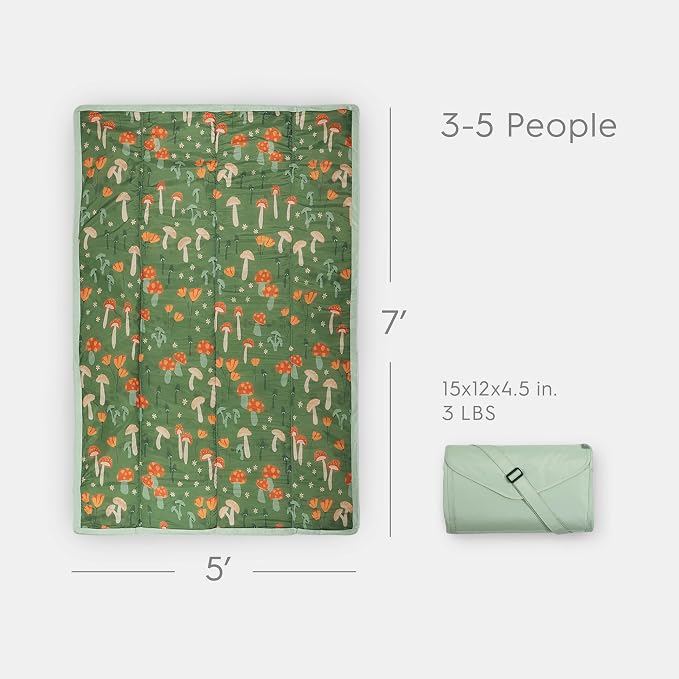 Little Unicorn 5'x7' Outdoor Family Picnic & Beach Blanket | Durable & Water-Resistant Fabric | Compact Fold & Easily Wipes Clean | Zipper Pocket (Woodland Mushroom) - Image 2