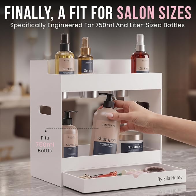 Hair Tool Organizer Countertop Extra Wide Bay | Bathroom & Hot Tools Organizer For Hair | Hairdryer Holder For Bathroom Vanity | Hot Tools Storage for Curling Iron Straightener, 3 Stainless Cups White - Image 2