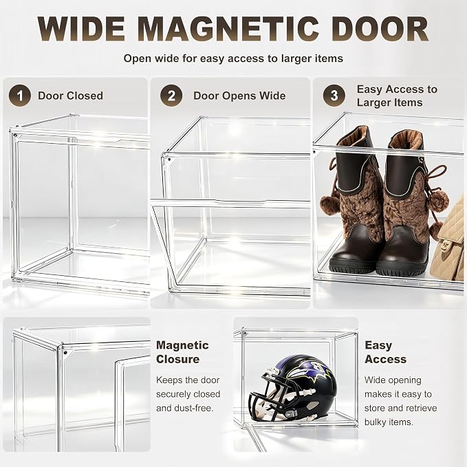 5 Pack XXX-Large Clear Acrylic Display Box, Wide Door, Boots & Handbags | 17.7 x 13 x 13 in oversized PET box for boots, bulky sneakers, handbags and larger closet items,display closet organization - Image 2