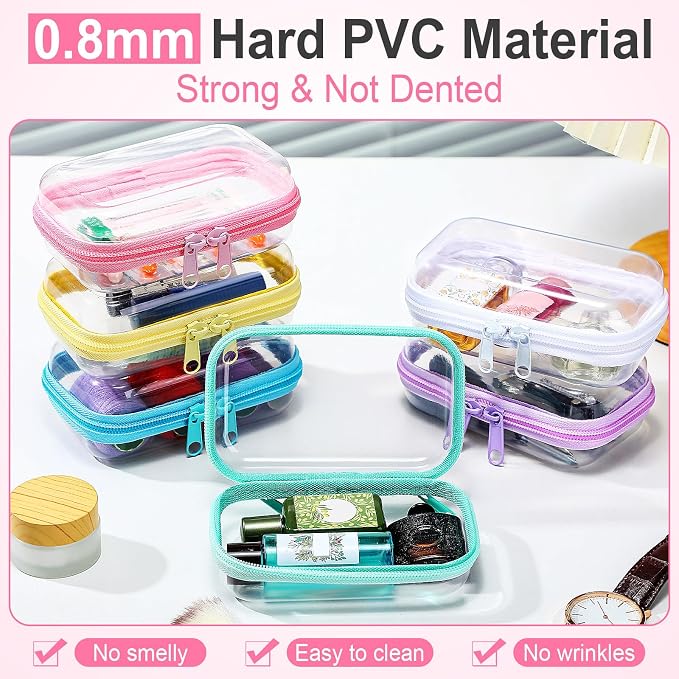 Sanwuta 6 Pcs Clear Hard Zipper Case Plastic Zipper Pouches Transparent Makeup Bag Pencil Case Pouches Toiletry Diaper Bag for Travel Toy Storage Organizer Bins(Colorful,5 x 3 x 2 Inch) - Image 4
