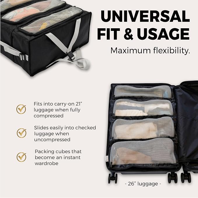 Hanging Suitcase Organizer – Instant Travel Closet with Built-In Compression | 4-Compartment Wardrobe Packing Cubes for Carry-On & Checked Luggage | Travel Essentials for Men & Women - Image 5
