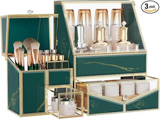 Youdepot Glass Makeup Organizer | Large, Cosmetic Display Case, Skincare Storage, For Vanity and Bathroom Countertop by Youdepot