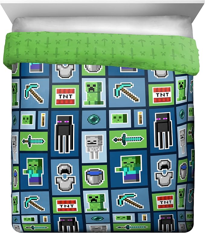 Minecraft Creeper Queen Comforter Set 5 Piece Kids Bedding for Boys, Multi | Zombie, Bed in a Bag, Comforter Sheets Pillowcases, Official Product, Soft Microfiber, Machine Washable, Boys Gift - Image 3