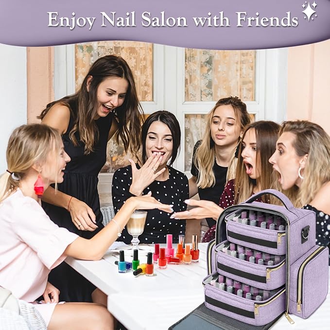 YOREPEK Nail Polish Organizer with 3 Removable Pouches & 72 Slots, Purple | Nail Polish Storage with Multiple Storage Sections for Nail Lamp, Manicure Set, Holds 72 Bottles, Gifts for Manicurist - Image 8