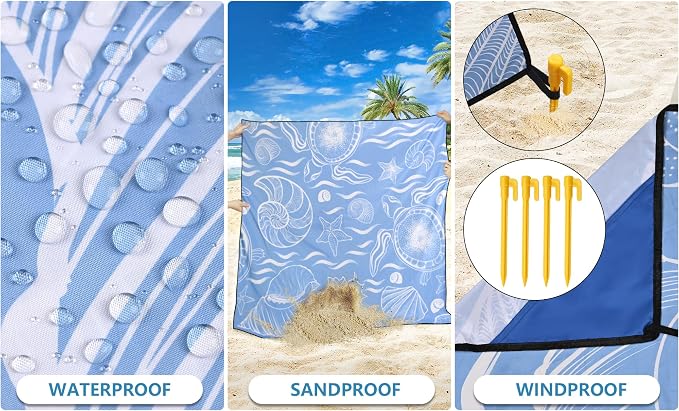 WIWIGO Beach Blanket Waterproof Sandproof Beach Mat 79" X 83"/10'x9'for 2-8 Adults Quick Drying Outdoor Picnic Mat Beach Accessories for Travel, Camping, Hiking - Image 3