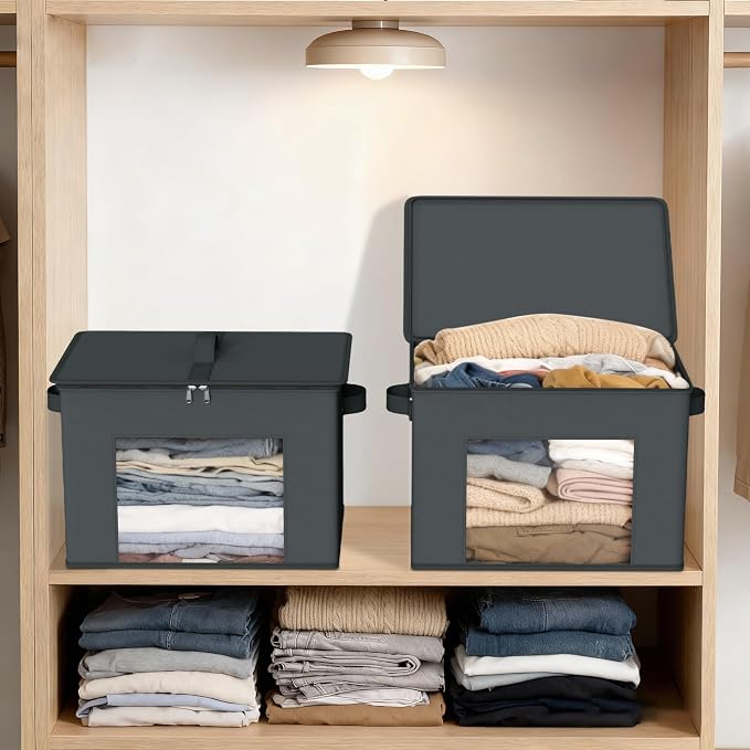 Zilink Fabric Organizer Bins with Lids 4-Pack Collapsible Stackable Storage Bins with Zipper & Clear Window Closet Organizer Storage Bins for Home, Office, Bedroom (Dark Grey,17" x 12" x 12") - Image 5