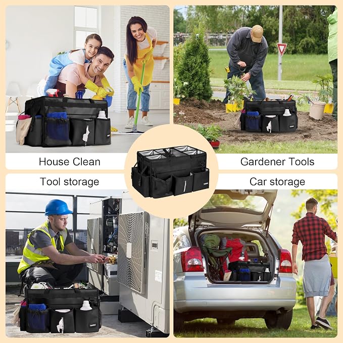 Large Cleaning Caddy For Cleaning Supplies,Cleaning Bag With Waist Belt & Shoulder Straps, Detachable Divider,Cleaning Supply Caddy For Housekeepers & Cleaners - Image 7