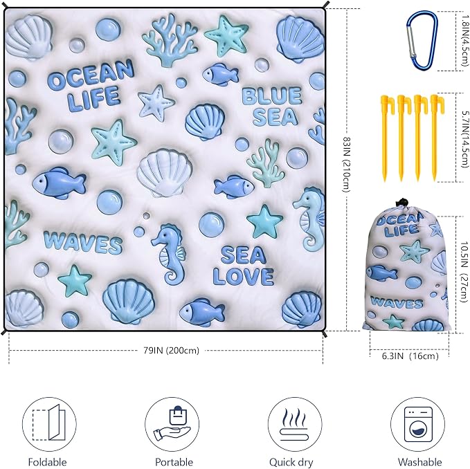 HIHOHO Beach Blanket Waterproof Sandproof Extra Large Beach Mat 79" X 83"/120"x108"for 1-8 Adults Quick Drying Durable Outdoor Picnic Mat for Beach Travel Camping Hiking - Image 2