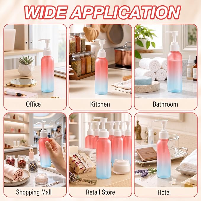 Nuenen 48 Pcs Refillable Empty Lotion Bottles 4oz/120ml Plastic Pump Bottles Conditioner Shampoo Dispenser Leak Proof Pump Container for Body Wash, Creams, Liquid Soap (Pink Blue Gradient) - Image 6