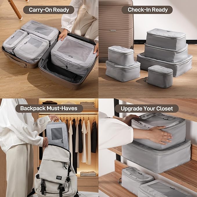 EPICKA TripCozy Compression Packing Cubes - 4 Set Durable Travel Organizer Bags with Mesh Top, Expandable Travel Accessories for Carry on, Luggage, Suitcase, Backpack (Light Grey) - Image 6