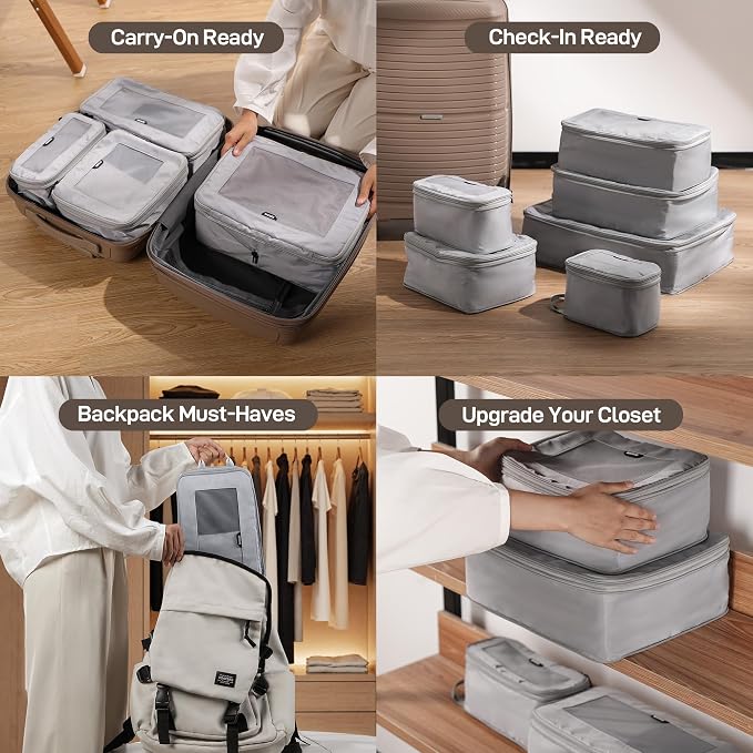 EPICKA TripCozy Compression Packing Cubes - 4 Set Durable Travel Organizer Bags with Mesh Top, Expandable Travel Accessories for Carry on, Luggage, Suitcase, Backpack (Light Grey) - Image 6