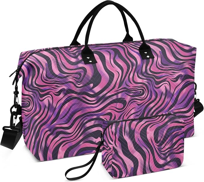 Weekender Bags Travel Duffel Gym Bag Zebra Print Purple Carry on Overnight Tote Bag with Toiletry Bag for Airplane Travel Trip Gym Yoga by senya