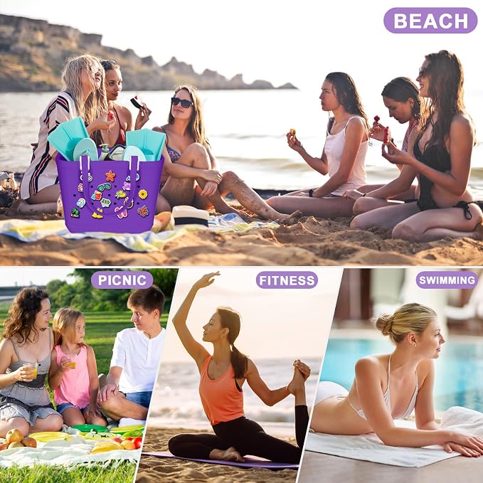 X-Large Rubber Beach Bag Travel Tote Bag with Waterproof Zipper Pocket, Washable Durable Rubber Beach Tote Mom gift - Image 7