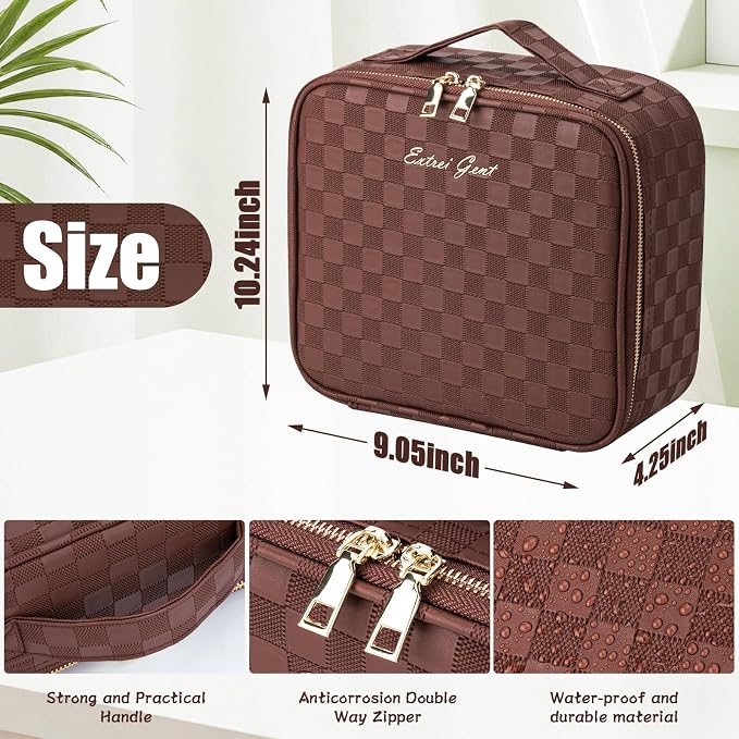 Extrei Gent Makeup Travel Train Case with Mirror LED Light 3 Adjustable Brightness Large Cosmetic Bag Portable Storage Adjustable Partition Waterproof Makeup Brushes Make up Jewelry Gift for Women - Image 2