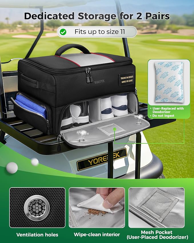 YOREPEK Upgraded Golf Trunk Organizer, Golf Gifts for Men, with Removable Insulated Pouch&Dust-Proof Protective Layer, Multi-Compartment fits 2 Pairs of Shoes, Golf Accessories - Image 4