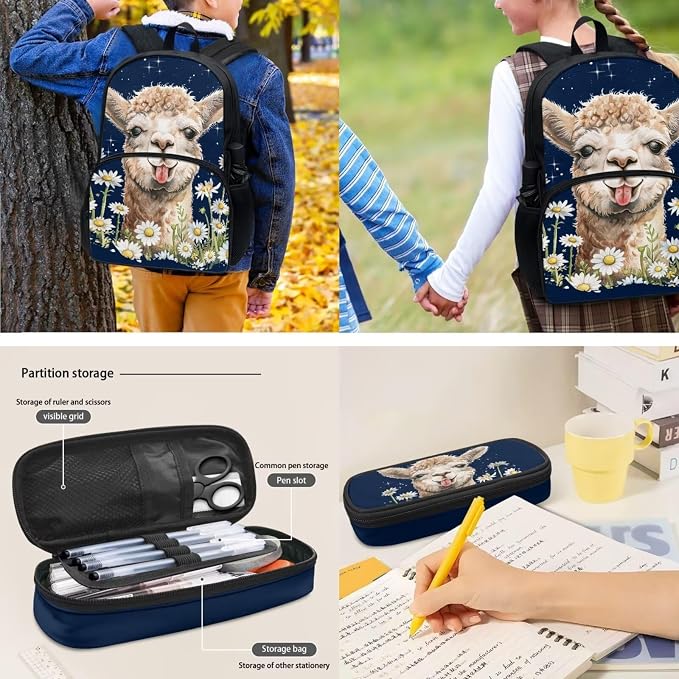 POLERO Girls Alpaca Backpack Lightweight Kids School Bookbags with Lunch Box, Pencil Case and Water Bottle Holder 4Pcs Schoolbags Set - Image 4