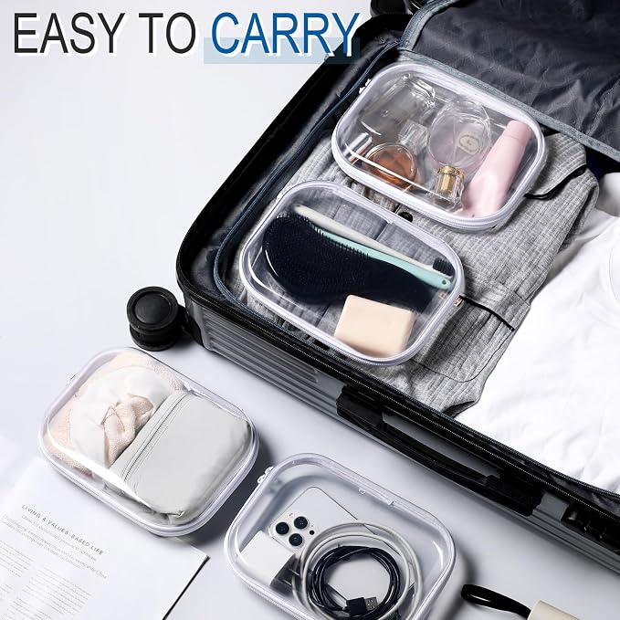 Sanwuta 6 Pcs Clear Hard Zipper Case Hard Plastic Zipper Pouches Makeup Bag Pencil Pouches Transparent Cases for Snacks Plastic Storage Organizer Box for Travel(Clear,7.87 x 5.9 x 2 Inch) - Image 5
