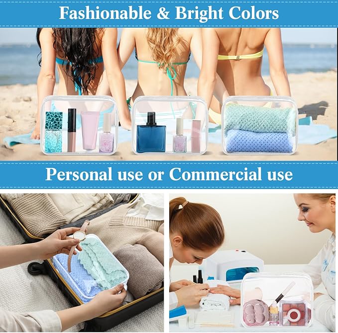 60 Pcs Clear Makeup Bags Bulk Travel Toiletry Bag 7 x 5.5 x 1.6 Inch PVC Zipper Pouch Waterproof Plastic Cosmetic Case Portable Organizer for Women Summer Bathroom (White) - Image 5