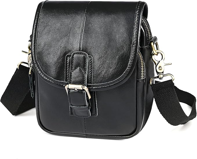 Water Resistant Canvas + Leather Hiking Riding Travel Fanny Waist Pack Small Phone Pouch For Men Women FB811-29 (1168-Black) by Handadsume