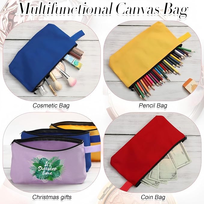 Reginary 60 Pcs Multicolor Canvas Makeup Bag Bulk Portable Travel Cosmetic Pouch Versatile Blank Toiletry Bag with Zipper for Women DIY Craft Purse Pencil Case (9.8 x 5 x 2 Inch) - Image 5