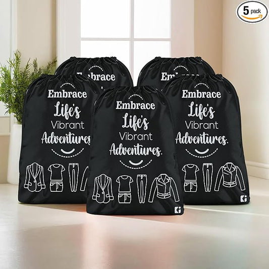 Kuber Industries Pack of 5 Cloth Storage Bag | Non-Woven Storage Organizer | Travel Cloth Carrying Bag | Garments Cover for Laundry | Storage Organizer for Clothing | Medium | Black by Kuber+Industries