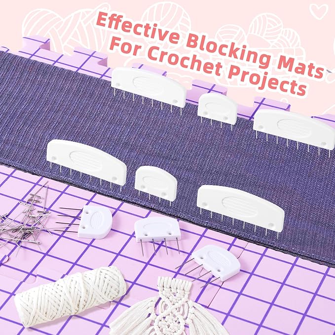 Opstin Knitting Blocking Mats and Pins, Interlocking Blocking Boards for Crochet Projects 0.75'' Extra Thick Blocking Mats with 150 T-Pins and Storage Bag - Image 2