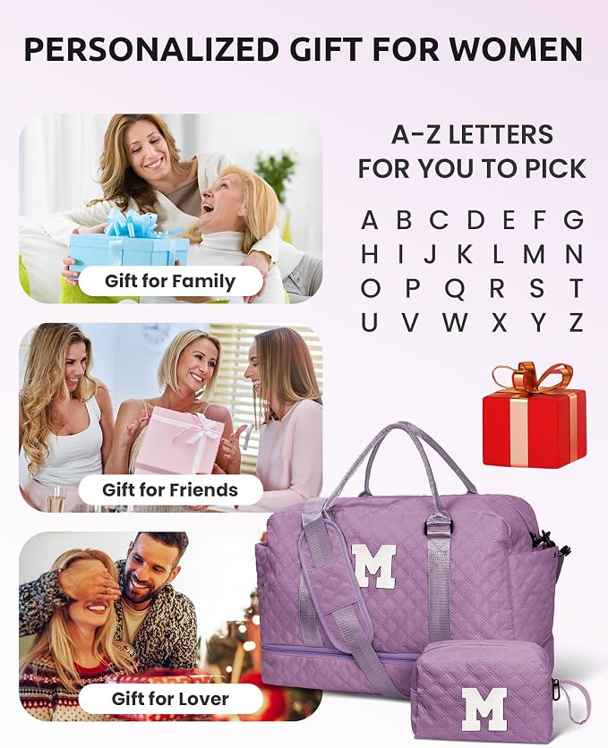Personalized Weekender Travel Bag for Women - Monogrammed Overnight Bag with Makeup Case - Ideal Daughter, Friend, Mom, or Sister Gift (Initial P) - Image 2