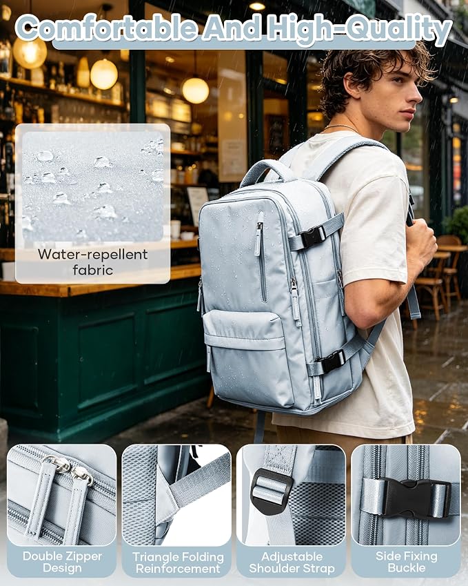 Large Travel Backpack Women Carry On Hiking Backpack Waterproof Outdoor Sports Casual Daypack Personal item Travel Bag Airplane Essentials Spirit Airline Flight Approved Shoes Compartment Men,Blue - Image 4