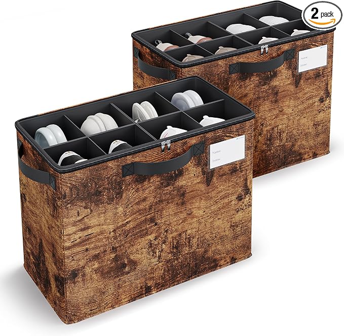 Varhomax Shoe Organizer Box for Closet, Small Fabric Storage Basket 2 Pack | Foldable Shoe Bin with Adjustable Dividers & Clear Cover, Saving Space Sneakers & Sandals Containersfor Entryway, Cubby by Varhomax