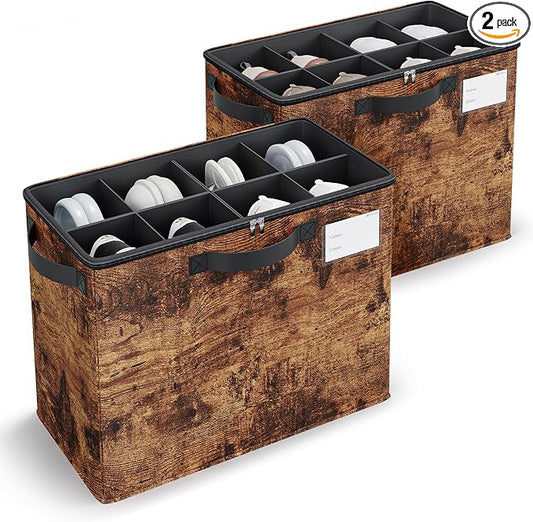 Varhomax Shoe Organizer Box for Closet, Small Fabric Storage Basket 2 Pack | Foldable Shoe Bin with Adjustable Dividers & Clear Cover, Saving Space Sneakers & Sandals Containersfor Entryway, Cubby by Varhomax