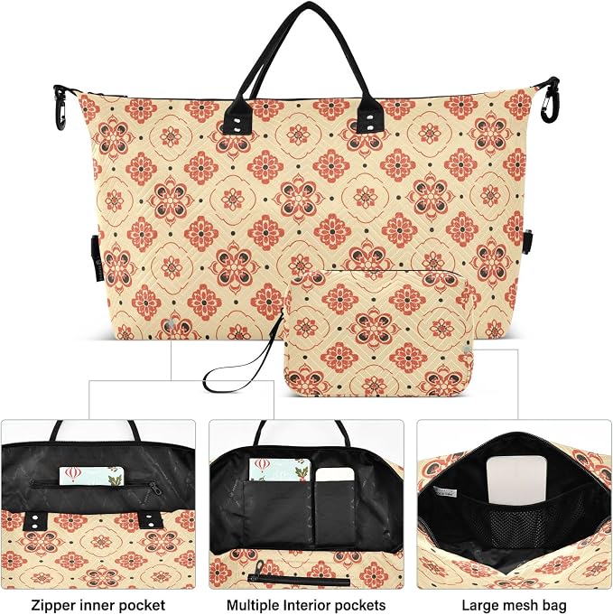 Weekender Bags Travel Duffel Gym Bag 4359 Mandala Orange Boho Carry on Overnight Tote Bag with Toiletry Bag for Airplane Travel Trip Gym Yoga - Image 2