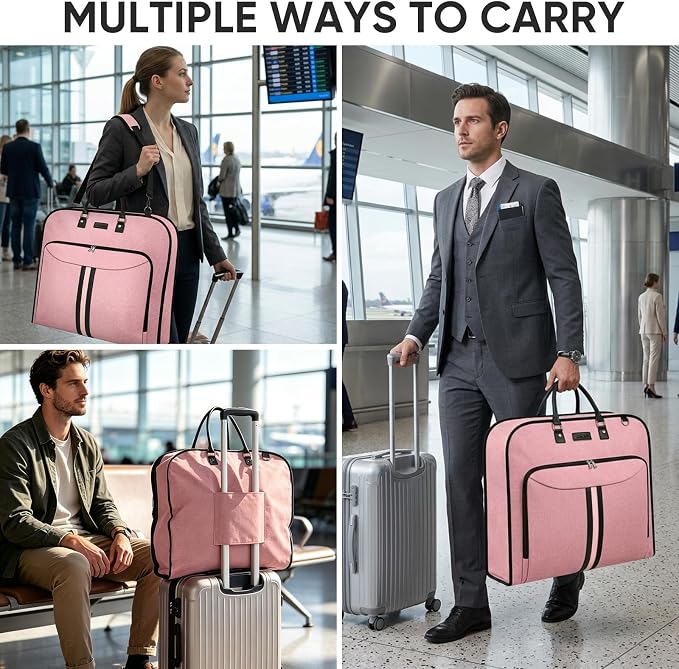 BALEINE Travel Garment Bag, Travel Suit Bag for Men, Water Resistant Carry on Garment Bag for Hanging Clothes, Garment Duffel Bag for Travel Business (Pink, 48") - Image 9