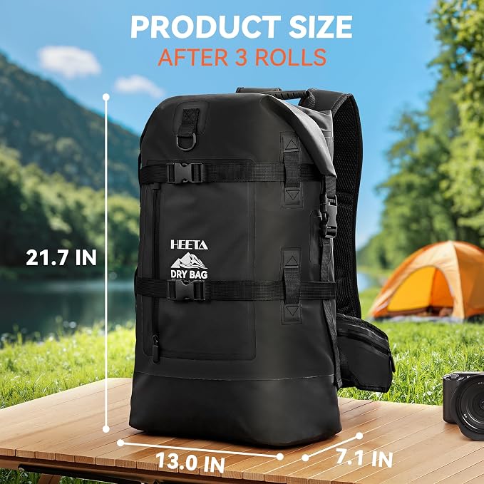 HEETA Dry Bags Waterproof Backpack 40L for Men & Women, Roll Top Heavy Duty Cushioned Hiking Backpack for Kayaking Boating Paddle Boarding Fishing Travel Camping Beach Vacation Cruise Ship Essentials - Image 4