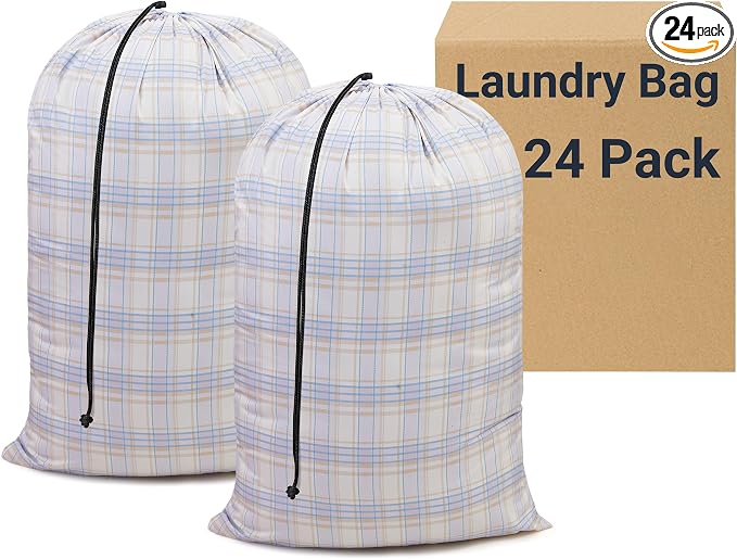 ZPECC Bulk Travel Laundry Bag,Extra Large Heavy Duty Laundry Bags 24 Pack,Washable Dirty Clothes Organizer for Commercial College Dorm Hotel Camping and Home Storage 30x40(Light Purple Checkered) by ZPECC-ABrandThatHasBeenFocusedOnBeddingFor20Years