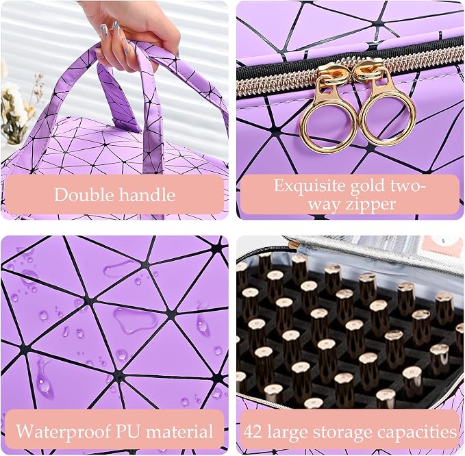 Uross Nail Polish Organizer Bag Holds 42 Bottles Nail Polish & Nail Lamp, Gel Nail Polish Organizers and Storage box for Nail Tech, Nail Kit Supplies Organizer Case - Purple - Image 3