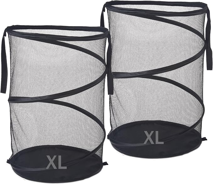Seiritex 2Pcs Mesh Popup Laundry Hamper 115L Extra Large Collapsible Laundry Basket Foldable Clothing Storage Basket with Handles No Lid 26 H x 18 W x 18 L (Black) by SEIRITEX