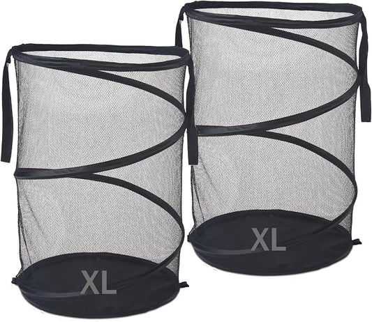 Seiritex 2Pcs Mesh Popup Laundry Hamper 115L Extra Large Collapsible Laundry Basket Foldable Clothing Storage Basket with Handles No Lid 26 H x 18 W x 18 L (Black) by SEIRITEX