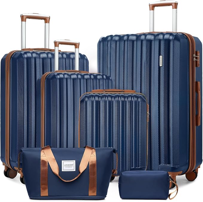 LARVENDER Luggage Set 6 Piece Large Suitcases with Wheels, Suitcase Set ABS Hard Shell Luggage Sets with Spinner Wheels, Carry On Luggage TSA Lock Travel Luggage for Men Women(Navy Blue) by LARVENDER