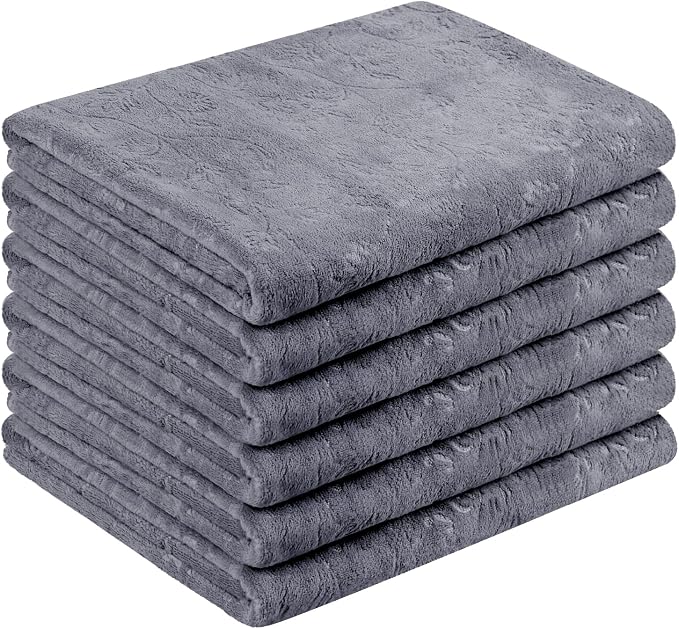 JML Large Microfiber Bath Towels Set of 6, 30" x 60", Soft,Super Absorption, Quick-Drying Perfect for Shower, Sauna, Yoga, Gym, Beach, Pool, Sport - Grey Floral Pattern by JML