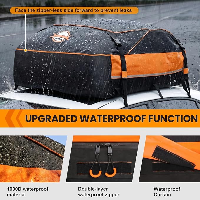 Sailnovo Aerodynamic Rooftop Cargo Carrier Bag, 15 Cubic Feet Waterproof Car Top Carrier for All Vehicles with/Without Racks, Holds Luggage for 2-4, Includes Anti-Slip Mat, Storage Bag, Luggage Lock - Image 5