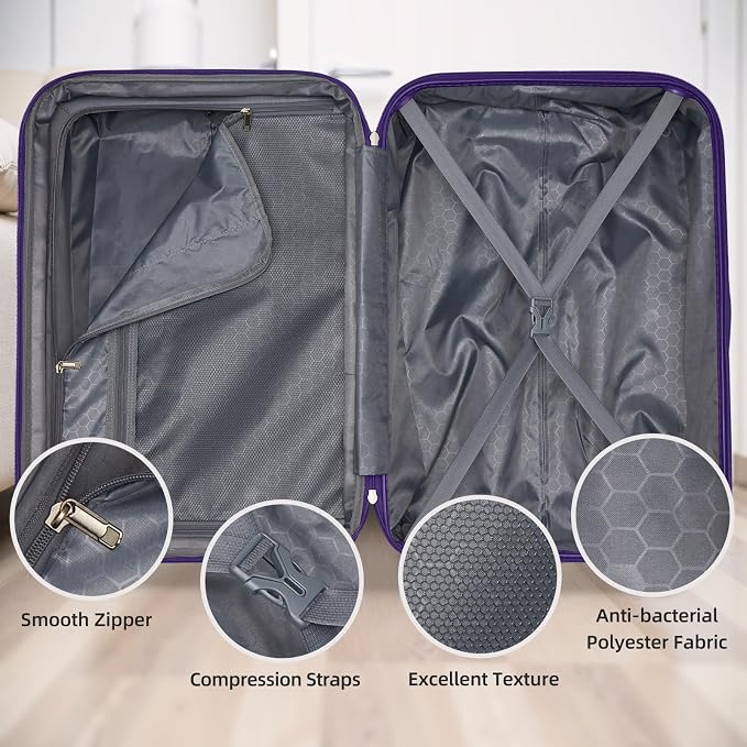 6 Piece Luggage Set Hard Shell - Grape Purple Expandable Suitcases with Spinner Wheels and Duffel Bags for Family Travel, Durable Carry On Luggage Sets with Lock for Women and Girls - Image 4