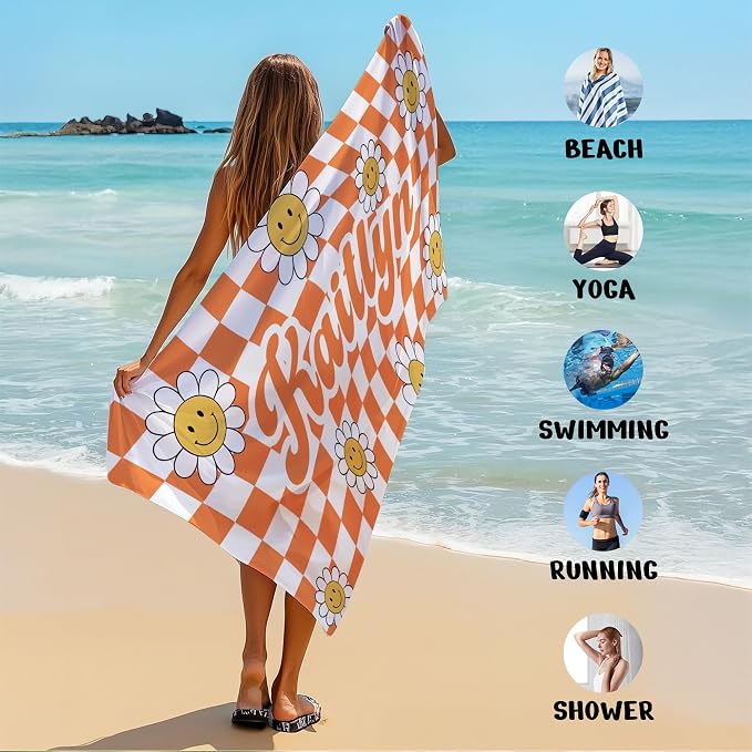 JML Personalized Beach Towel with Name, Custom Flower Beach Towel, Customized Microfiber Pool Towel, Quick Dry & Absorbent Swim Towel for Adult,Anniversary, Birthday, Summer Holiday,Vacation - Image 6